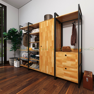 Sistema de Armario Independiente Minimalista 280x50x200cm de Madera de Caucho con Función Plegable para Hogar, Apartamento, Dormitorio TQA68010 - Product Image 3