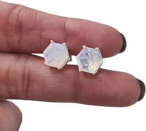 Women's <b>Stud</b> Earring Natural White Opal Gemstone October Birthstone Wedding Handmade Jewelry 925 Sterling <b>Silver</b> <b>Stud</b> Earring - Product Image 1