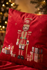 Dreaming Home Christmas Velvet Embroidered Nutcracker <b>Throw</b> Pillow <b>Red</b> Square Luxury Washable Polyester Filling - Product Image 2