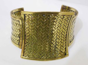 Handmade Luxury Shield Front Woven Pattern <b>Copper</b> Cuff Bangle For <b>Men</b> Women Antique Brass Finish Wide Statement Metal Crafts - Product Image 5