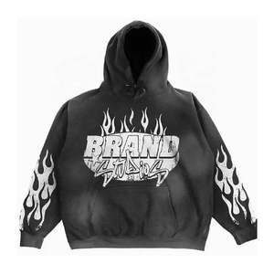 Ensemble survêtement streetwear personnalisé pour homme, avec sweat à capuche et pantalon évasé, imprimé 3D en relief, délavé à l'acide et effet soleil délavé - Product Image 2