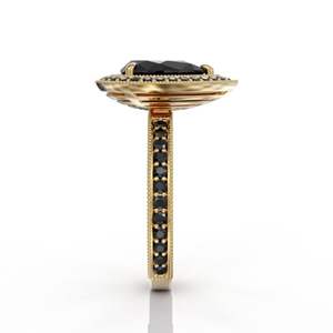 Pear And Round Cut Prong Setting Halo <b>Black</b> Diamond <b>Ring</b> With Accents For <b>Women</b> - Product Image 2