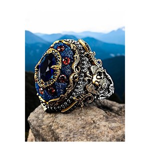 Anello da uomo in argento personalizzato con aquila selgiùca sui lati - Product Image 2