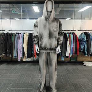 Low Price Men's Acid Wash Breathable Winter Streetwear <b>Tracksuit</b> Lightweight Drawstring 100% Polyester Customized Logo High - Product Image 2
