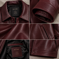 Veste en cuir de vachette bordeaux surdimensionnée pour homme, style vintage, luxe, cuir véritable, fournisseur OEM personnalisé