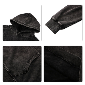 เสื้อฮู้ดดี้โอเวอร์ไซส์ทรงหลวมแบบวินเทจ ยูนิเซ็กซ์ ผ้าหนาพิเศษ ตกแต่งดีเทลขาดๆ แบบดิสเทรส ไม่มีเชือกผูก ทรงสโตนวอช ย้อมสีแบบแอซิดวอช - Product Image 4