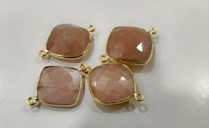 เบาะรูปพีชมูนสโตนธรรมชาติขนาด16มม. บริโอเลตต์ตัวเชื่อมต่อแบบมีจี้ห้อยที่มีห่วงคู่ - Product Image 3