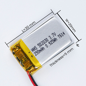 แบตเตอรี่ลิเธียมโพลิเมอร์แบบชาร์จได้ 3.7V 250mAh HHS 502030 พร้อม PCM และขั้วต่อ สำหรับเครื่องทำความสะอาดผิวหน้า ขายส่ง - Product Image 2