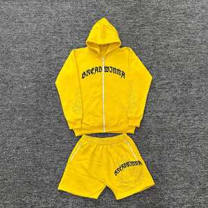 El mejor conjunto de pantalones cortos con capucha de verano para hombre, conjunto de pantalones cortos con capucha Vintage de manga larga con logotipo personalizado de alta calidad, conjunto de 2 uds transpirables para hombre - Product Image 1