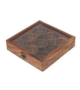 Boîte à épices en bois design fait main Récipient à épices en bois Masala Dabba 12 compartiments Boîte Masala - Product Image 4