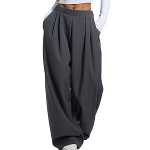 Automne et hiver décontracté confortable taille élastique ample couleur unie avec poches basique pantalon à jambes larges pantalons pour hommes lavés - Product Image 2