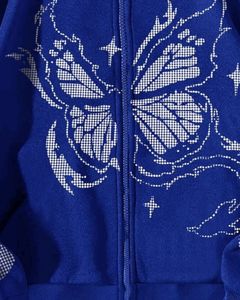 Sudadera con Capucha Azul Rey con Pedrería de Mariposa, Sudadera con Capucha de Forro Polar Extra Grande para Mujer, Ropa de Calle Informal de Moda para Invierno - Product Image 4