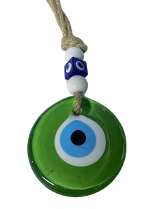 SNB0703 Amulette Œil Turc en Verre Vert Clair Pailleté de 7 cm, Nazar Boncugu Vert Citron Fait Main à Suspendre au Mur, Charme de Protection pour la Maison et les Mariages - Product Image 1