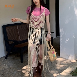 Bikinis personalizados hechos a mano con flecos y borlas para mujer, ropa de playa, Vestido tipo túnica de ganchillo con borlas para mujer - Product Image 1