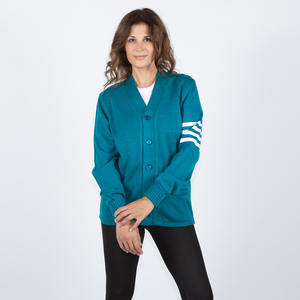 Unisexe personnalisé tricoté col en V Cardigan rayé boutons universités en gros décontracté hiver femmes pull avant Logo décoration - Product Image 5