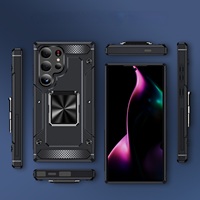 Étui de téléphone robuste, léger, compatible avec plusieurs marques, en TPU et PC, peinture effet cuir, anti-chute, avec anneau rotatif à 360 degrés