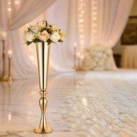 Vase trompette en métal doré, support à fleurs, centre de table pour mariage, décorations de table pour la maison, fête, allée