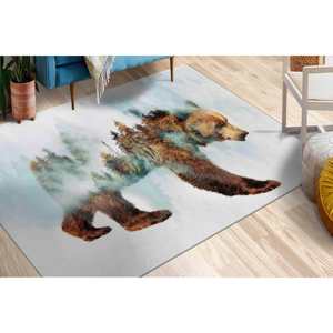 Alfombra de Oso en la Nieve: Alfombra Decorativa Abstracta con Diseño de Animal del Bosque, Alfombra Suave No Tejida - Product Image 1