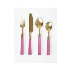 Juego de Cubiertos de Resina Rosa Premium con Cabeza Acabada en Dorado, Perfecto para Hoteles, Restaurantes y Cafeterías, Venta al por Mayor desde India - Product Image 1