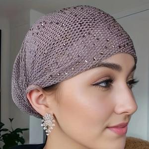 Maroon Elegant Women'S Solid Color <b>Knit</b> <b>Beanie</b> With Rhinestone Accents - Soft, Stretchy & Comfortable for Everyday Wear - Product Image 5