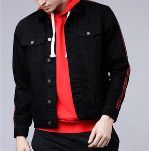 เสื้อแจ็กเก็ตแฟชั่นสตรีทแวร์ผ้าเดนิมสำหรับผู้ชายกระดุมด้านหน้าคอตั้งกระดุมขาดดีไซน์ตามสั่ง - Product Image 1