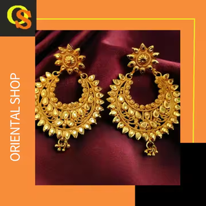 Boucles d'oreilles de qualité supérieure serties de boucles d'oreilles de style Jhumka plaquées or 22CT de conception traditionnelle bijoux pour femmes portées par les exportateurs - Product Image 3