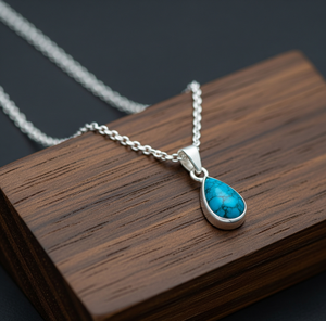 Cadena de Plata de Ley 925 hecha a mano, colgante con forma de gota de oro de 18 quilates, piedras de cristal curativas de turquesa Natural bohemio, regalo - Product Image 4