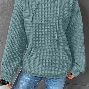 High Quality Women's Heavyweight Knitted Waterproof Hoodie Custom Front Print Logo Polyester Cotton Pullover Hooded Streetwear - Product Image 3