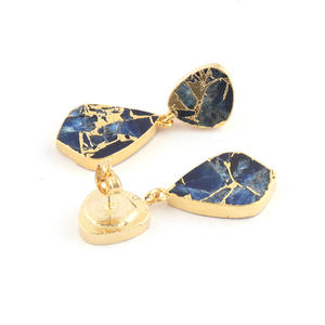 Bleu saphir cuivre turquoise double pierre boucle d'oreille en laiton bijoux de mode plaqué or fantaisie forme pierres précieuses femmes balancent boucle d'oreille - Product Image 5