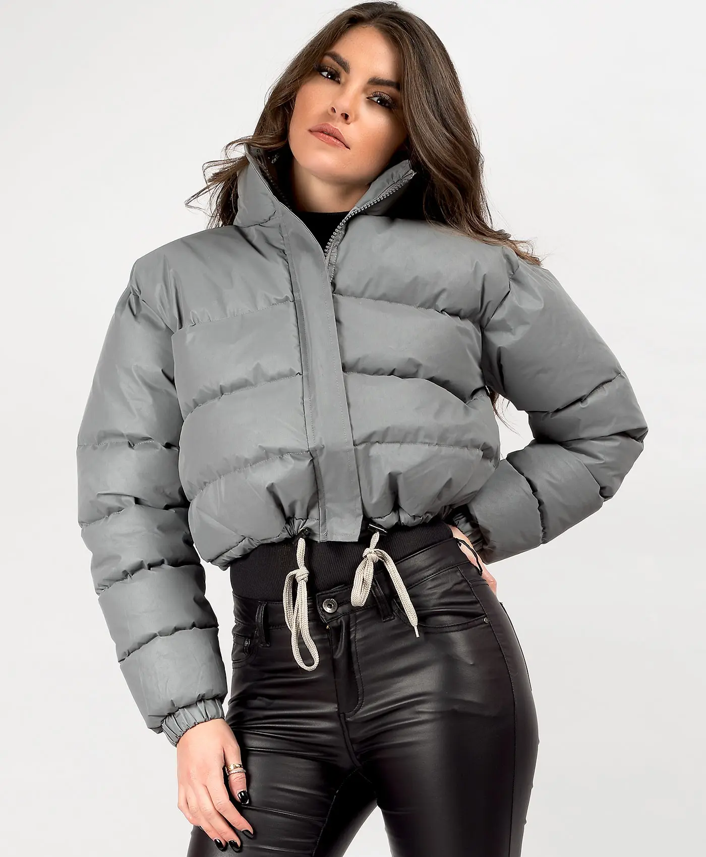 Yeni tasarım Zip Up Teddy rüzgarlık ceket pamuk yastıklı ceketler standı yaka kırpılmış balon ceket kadınlar için