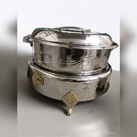 Plat à chafing rond en acier inoxydable martelé décoratif et couvercle, ensemble de service pour réchauffer les aliments en buffet