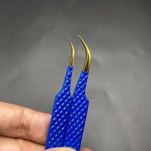 แหนบขนตาสแตนเลสสีฟ้าโค้งที่ผ่านการทดสอบด้วยมือด้ามจับแข็งแรงโลโก้ออกแบบได้ตามต้องการสำหรับมืออาชีพ - Product Image 5