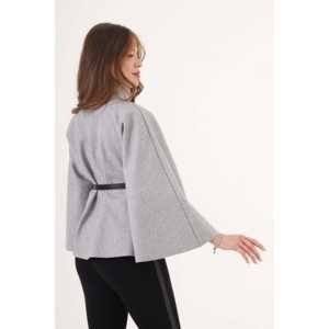 Wholesale Grey <b>Poncho</b> <b>for</b> <b>Women</b> Belt Detail Single Button Coat - Product Image 1