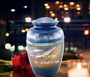 Huellas Urna de cremación para cenizas Urna de playa para adultos pintada a mano Urna de cremación de playa hecha a mano con bolsa de terciopelo - Product Image 2