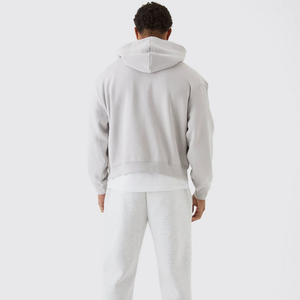 Hot Sale Drop Shoulder Blank Hoodies <b>Men's</b> Street wear Oversized Pullover <b>Sweatshirt</b> Cotton Fleece Casual <b>Grey</b> Hoodie <b>Sweatshirt</b> - Product Image 3