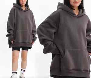 Unisex Winter Pullover Hoodies & Sweatshirts 380g Heavy <b>Weight</b> Velour 100% Cotton Casual Oversized Long Blank <b>Women</b> Front Logo - Product Image 1