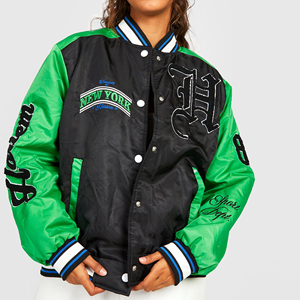 2025 Otoño Invierno ropa de mujer personalizada Chenille bordado manga de cuero Vintage béisbol Bomber Letterman Chicago chaquetas - Product Image 4