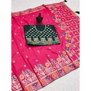 Best Fabric Latest Collection Excellent Quality New Designer Viscose Silk <b>Saree</b> <b>Blouse</b> With Georgette Work at Cheap Rate - Product Image 1