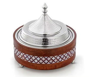 Marmite ronde en métal nacré faite à la main pour réchauffer les aliments haut de gamme, idéale pour l'hôtel et la restauration. - Product Image 1