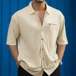 Camisa Casual para Hombre, 100% Algodón, Corte Holgado, Cuello Abierto, Diseño Transpirable de Punto, Tinte Liso, con Servicio OEM Disponible - Product Image 1