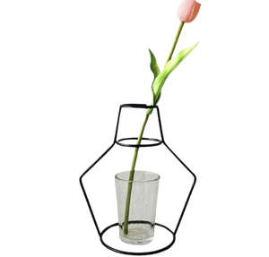 ชุดแจกันดอกไม้ไฮโดรโปนิกส์ของตกแต่งงานแต่งงานดีไซน์เรียบง่าย2ชุดพร้อมขาตั้งโลหะ - Product Image 3