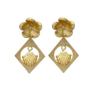 Recién llegado, pendientes de diseñador con diseño de flores, juego de pendientes de latón - Product Image 1