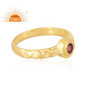 แหวนพลอยทัวร์มาลีนสีชมพูธรรมชาติชุบทอง18K 925เงินสเตอร์ลิงเครื่องประดับอัญมณีสำหรับผู้หญิง - Product Image 4