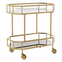 Chariot de table à 2 étages en métal et verre, cadre plaqué or de grande taille, conception unique, chariot de service fait main