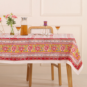 COTSILER Premium Hand-block Printed Cotton Floral Tablecloth Rectangular Pre-Washed Event Dining <b>Cover</b> Thanksgiving Red White - Product Image 5