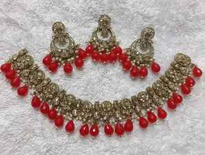 Ensemble de bijoux de mode traditionnels AD pour femmes |   Ensemble élégant de collier et de boucles d'oreilles pour les mariages, les tenues festives et les occasions spéciales - Product Image 4