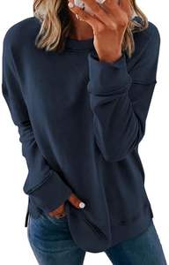 Sudadera de hombro caído a la moda para mujer, sudadera informal de ajuste relajado, estilo básico Simple - Product Image 4