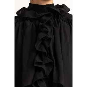 Haut décontracté pour femme WM-CS-SS24-067 à volants, logo brodé, en tissu popeline tricoté, rayé uni, tailles XS-XL, pour printemps, été, automne - Product Image 1