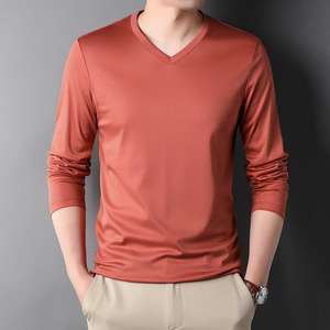 Camiseta Nueva 100% Algodón con Cuello en V, de Alta Calidad, Lisa, Informal, de Punto, para Hombre, de Manga Larga, Color Sólido, Transpirable - Product Image 5