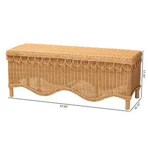 Banco Decorativo de Ratán Estilo Bohemio DreamCraft con Borde Festoneado, Elegante Mueble de Dormitorio de Vietnam - Product Image 4